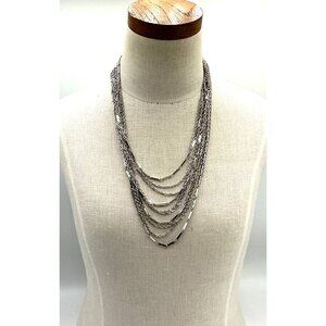 Silver Multi-Strand Layered Statement Necklace With Geometric Chain Designby Sar